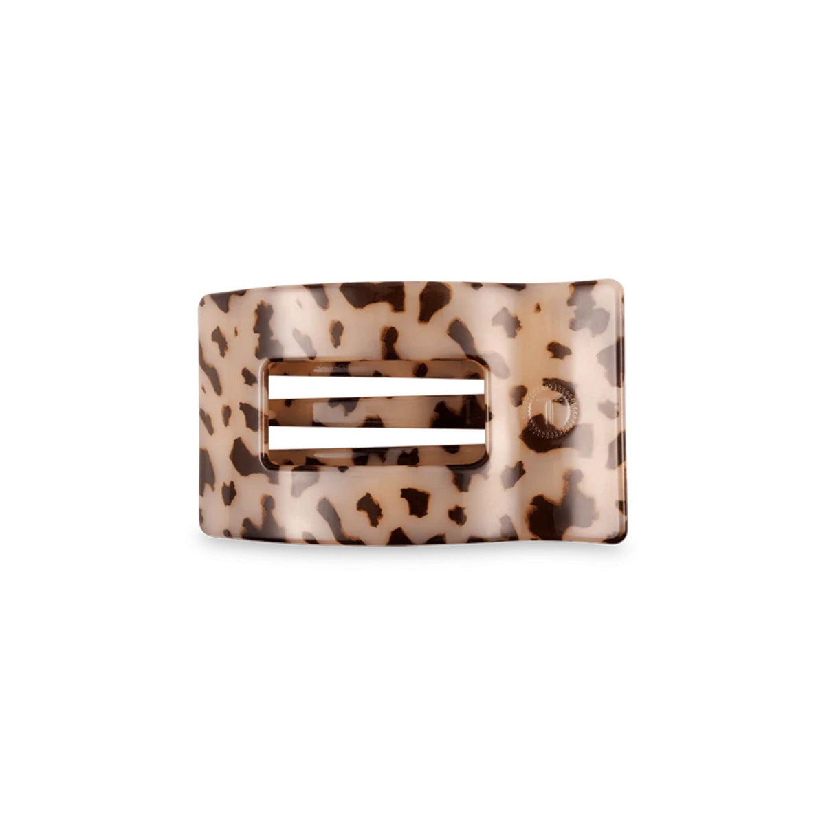 Flat lay of Medium Flat Rectangle Hair Clip in Blonde Tortoise with rectangular cutout.