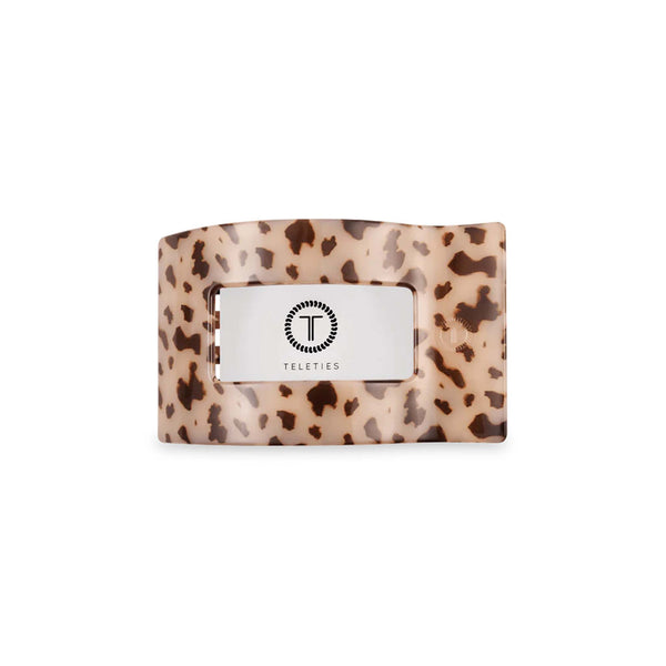Medium Flat Rectangle Hair Clip in Blonde Tortoise with Teleties branding insert.