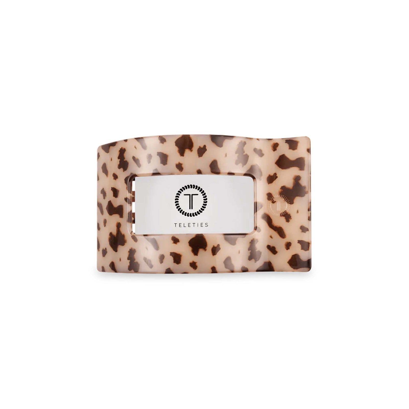 Medium Flat Rectangle Hair Clip in Blonde Tortoise with Teleties branding insert.