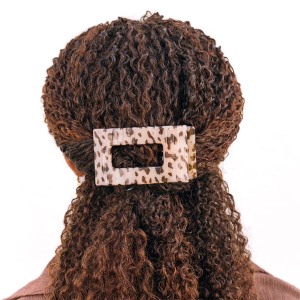 Medium Flat Rectangle Hair Clip in Blonde Tortoise securing half-up hairstyle.