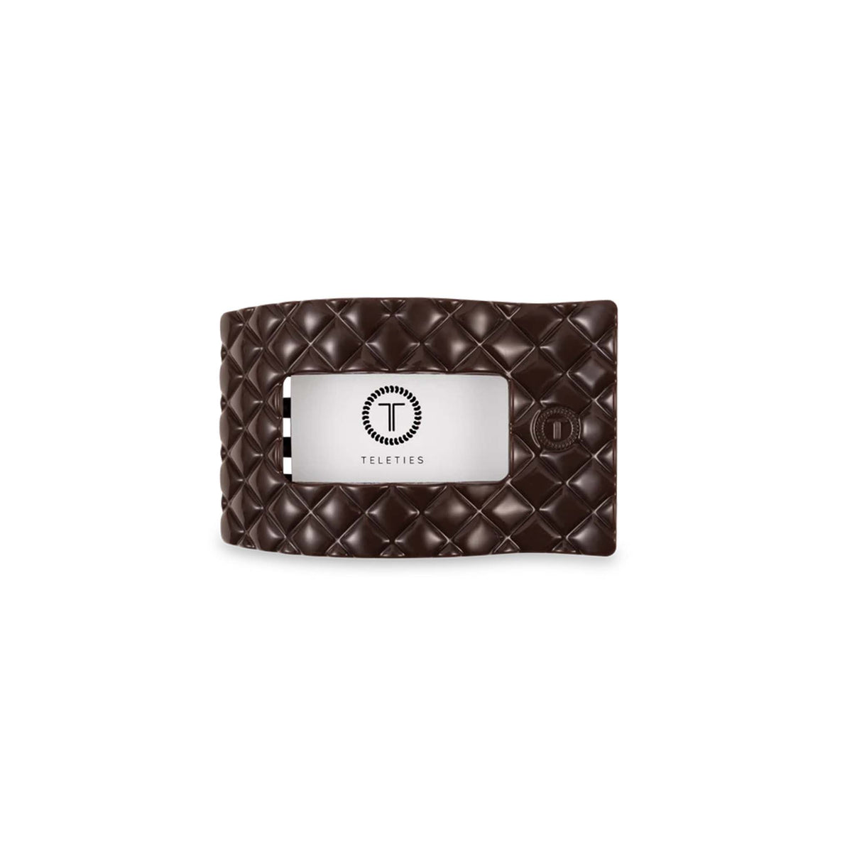 Medium Flat Rectangle Hair Clip in Truly Taupe with logo card packaging.