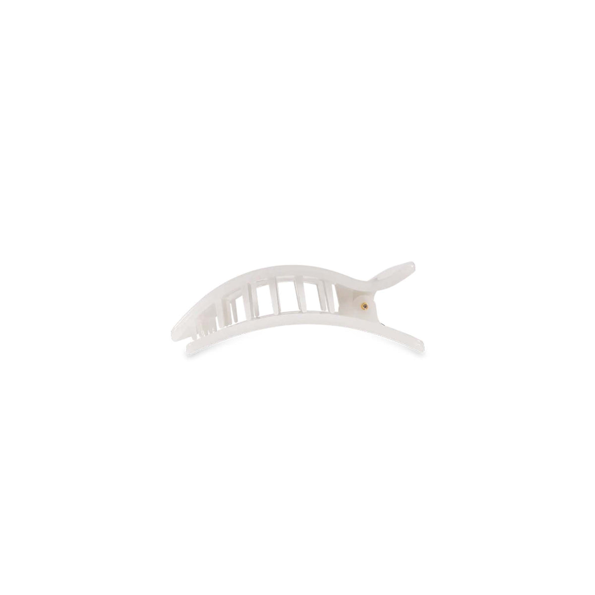 Side view of Small Flat Rectangle Hair Clip in Coconut with curved shape and grip teeth.