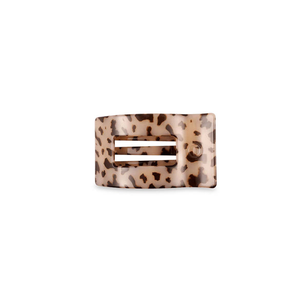 Small Flat Rectangle Hair Clip in Blonde Tortoise shown on display card with open slot design.