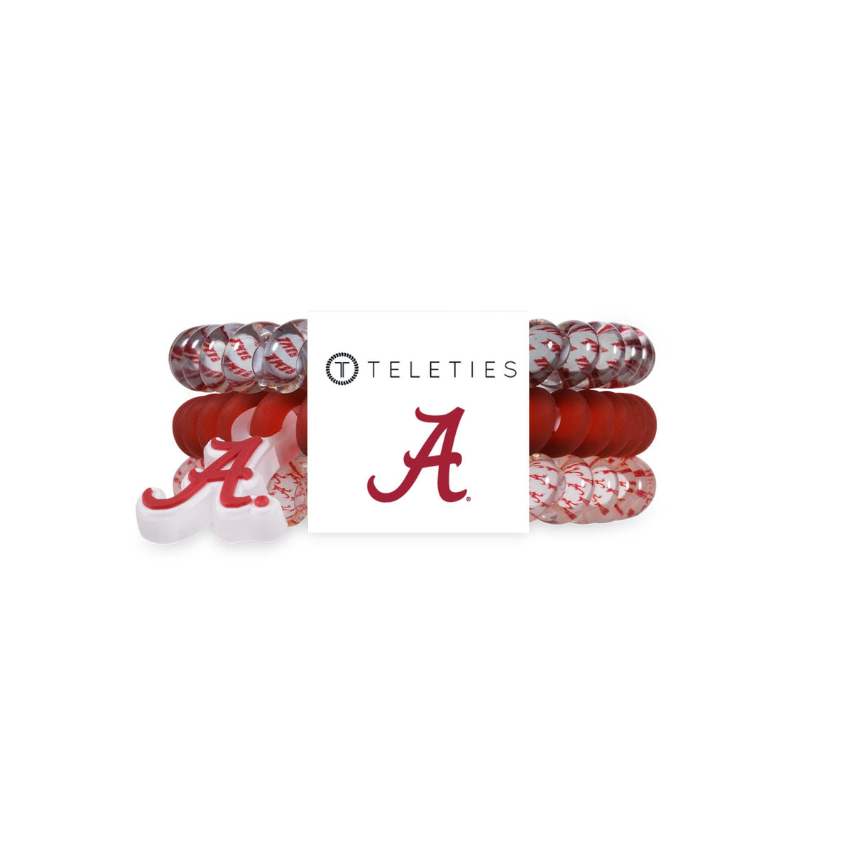 Set of hair ties with Alabama logo on a white background
