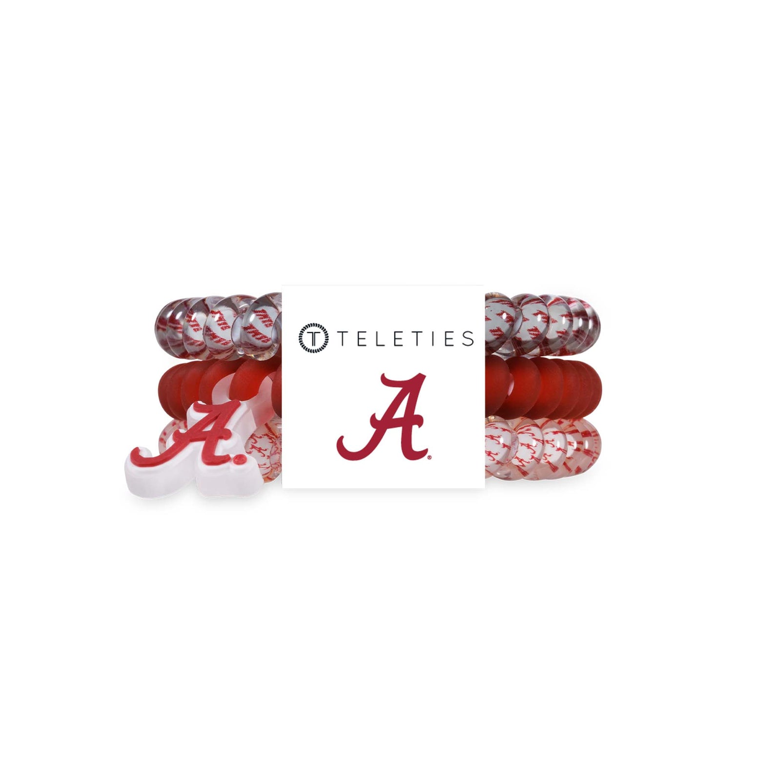 Set of hair ties with Alabama logo on a white background