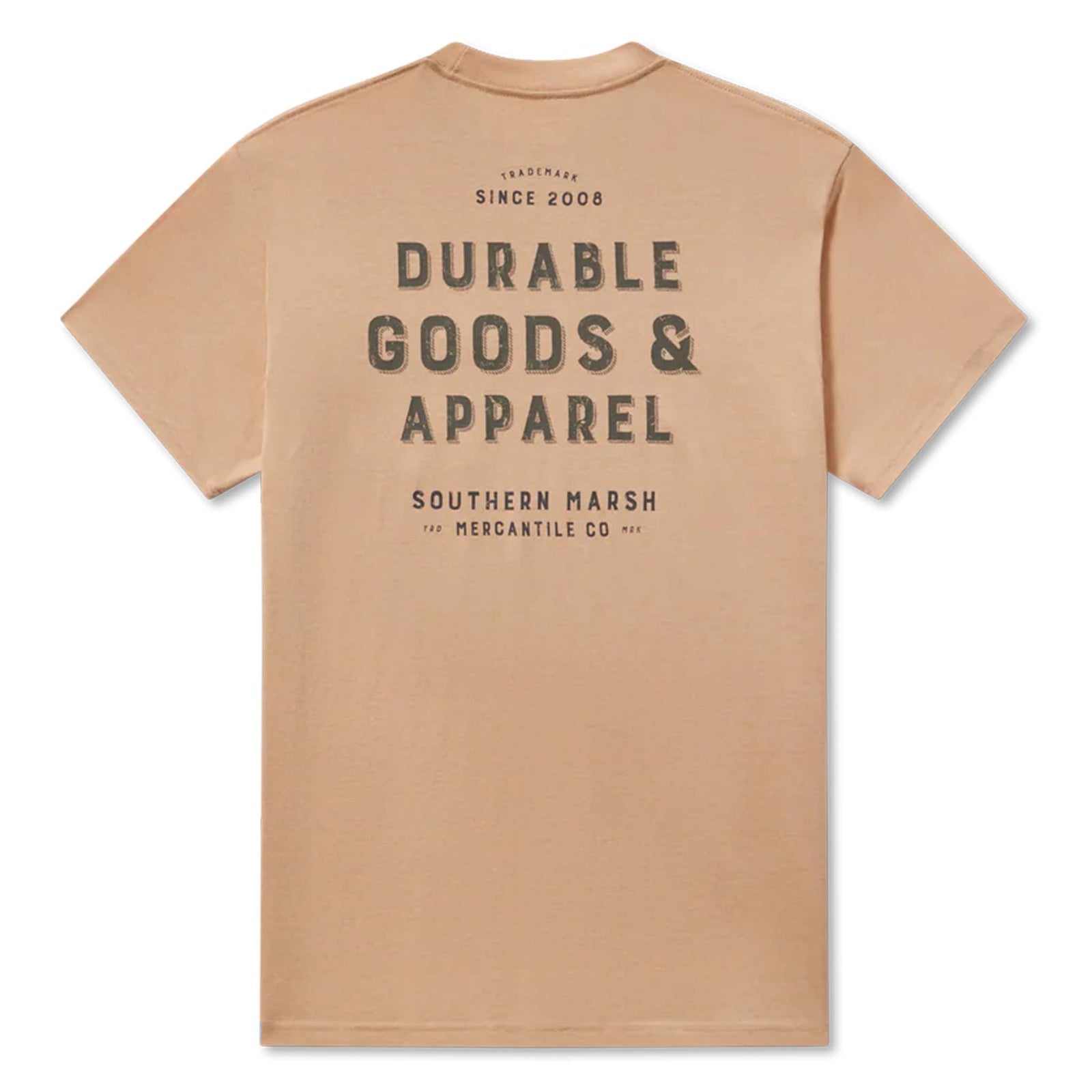 Beige t-shirt with text on the back on a white background