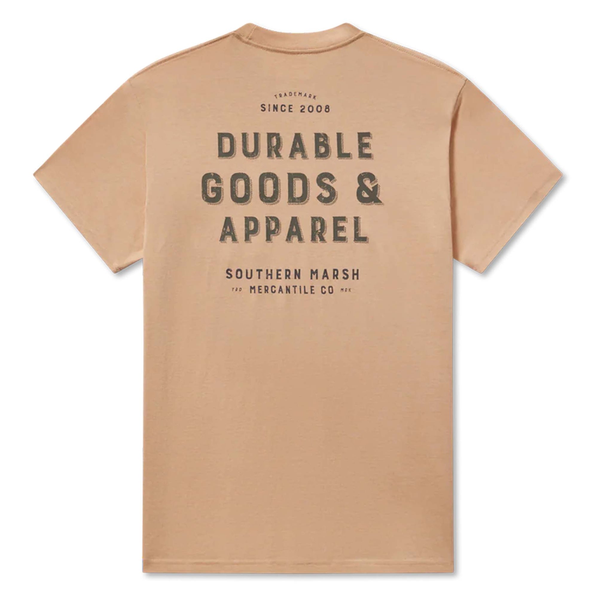 Beige t-shirt with text on the back on a white background