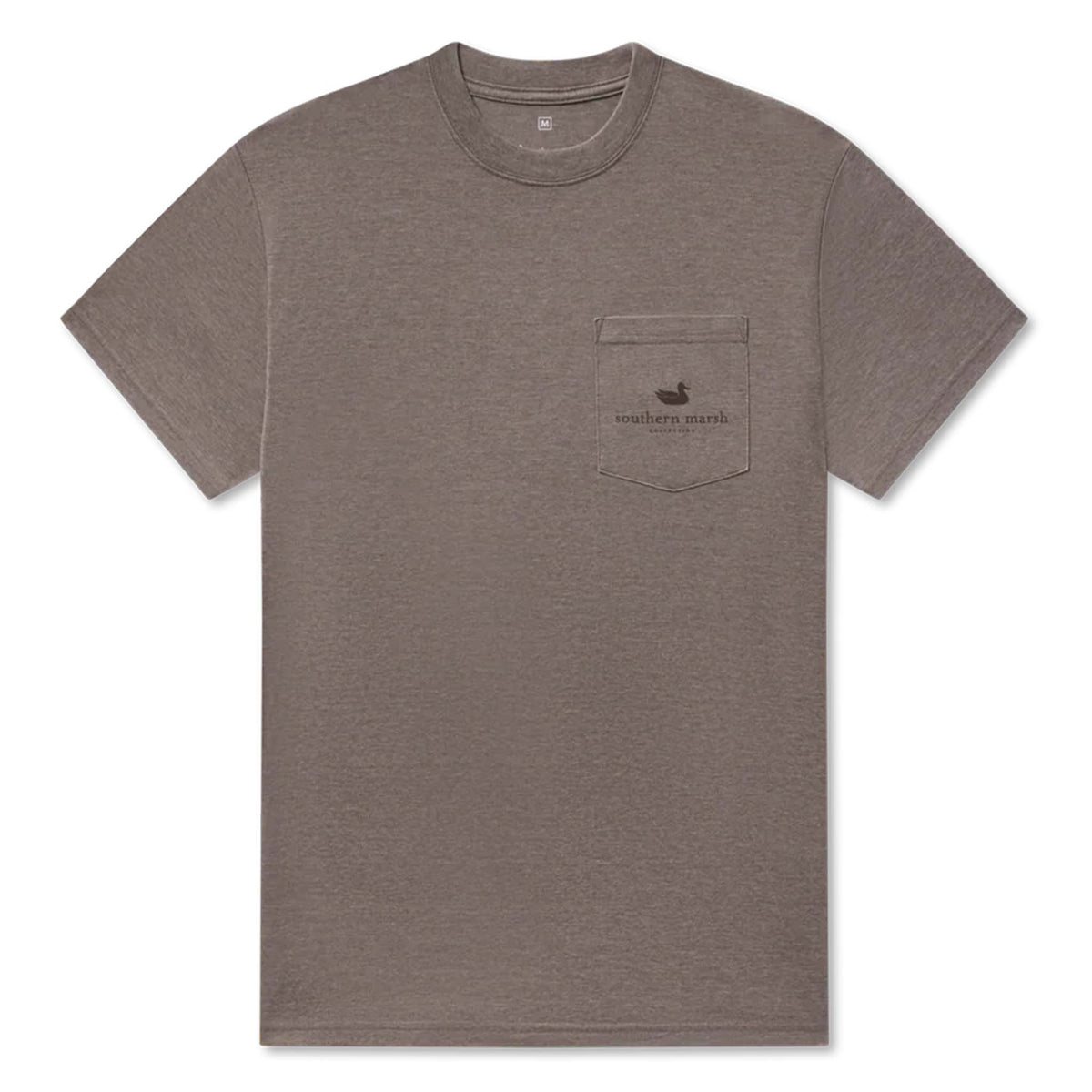 Brown t-shirt with a small logo on a white background