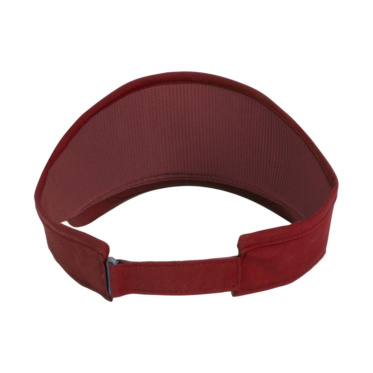 Back view of the South Carolina Gamecocks cardinal red Under Armour visor showing adjustable strap and textured inner band.