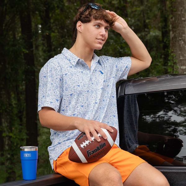 Collegiate Game Day Dirty Myrtle Polo in Blue and White