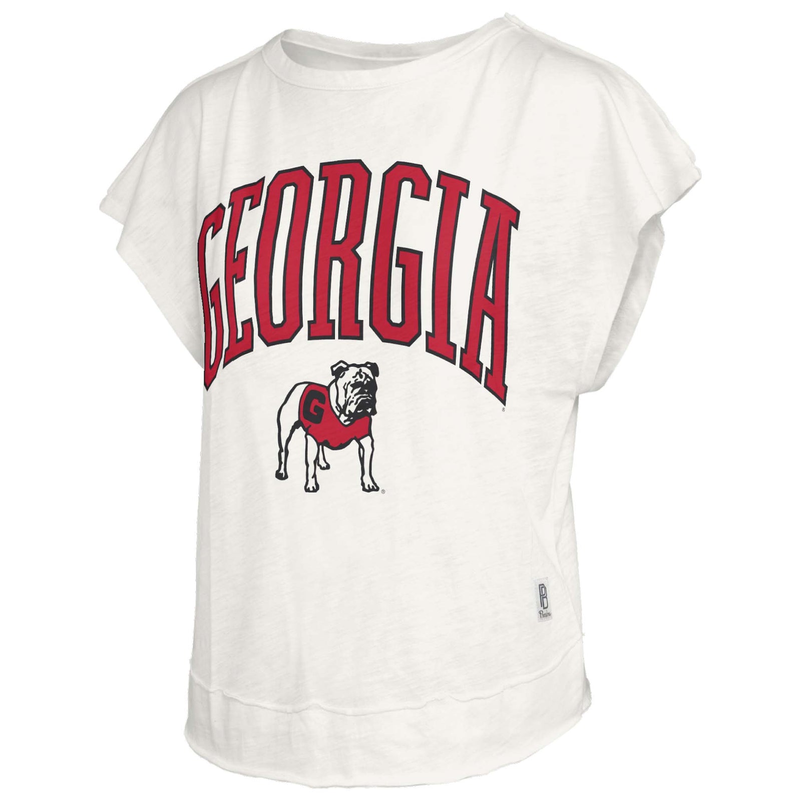 ivory t-shirt with 'Georgia' and bulldog graphic shown on a white background