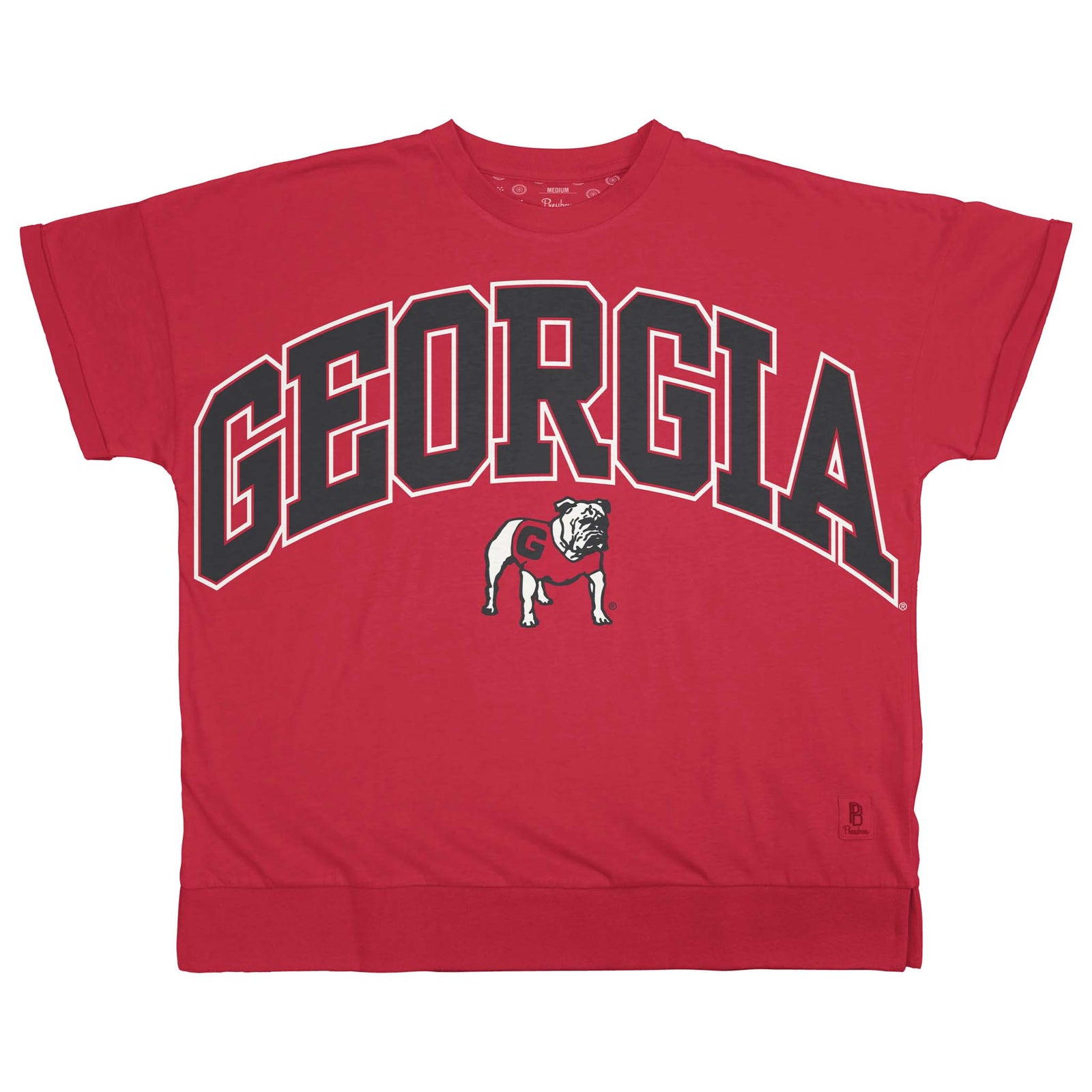 Georgia Gameday Arch Oversized Short Sleeve T-Shirt by Pressbox with 'Georgia' and a bulldog logo on a white background