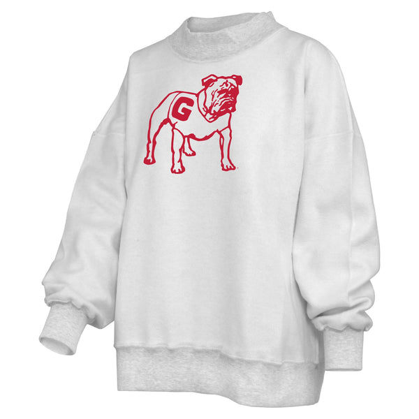 Reverse side of UGA sweatshirt with a bulldog graphic.
