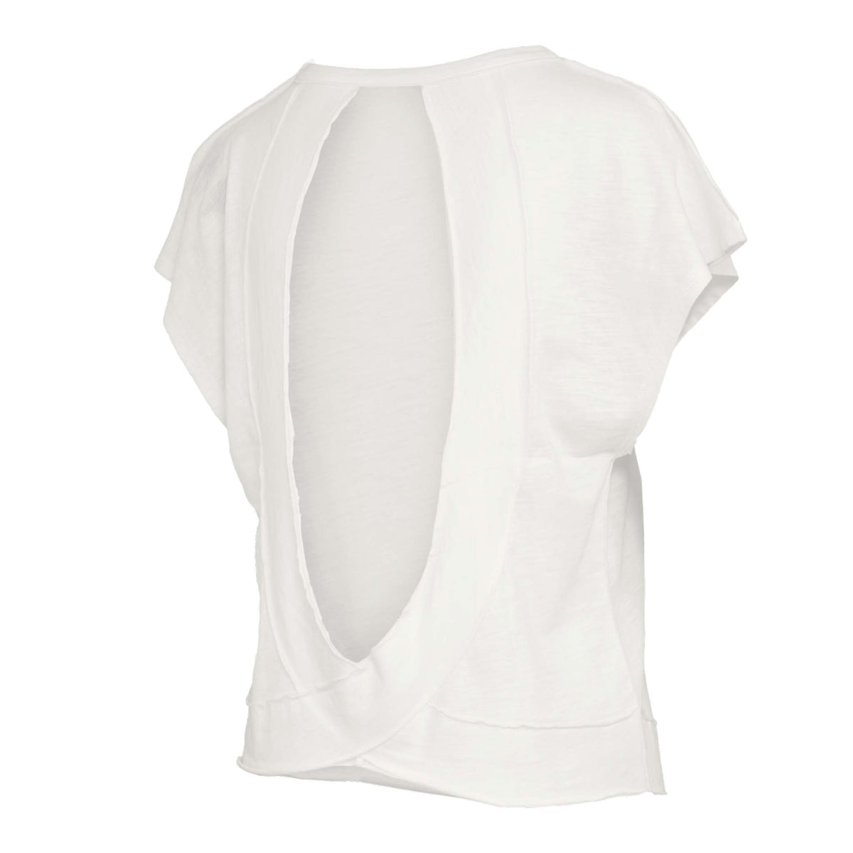 ivory sleeveless top with open back shown on a white background
