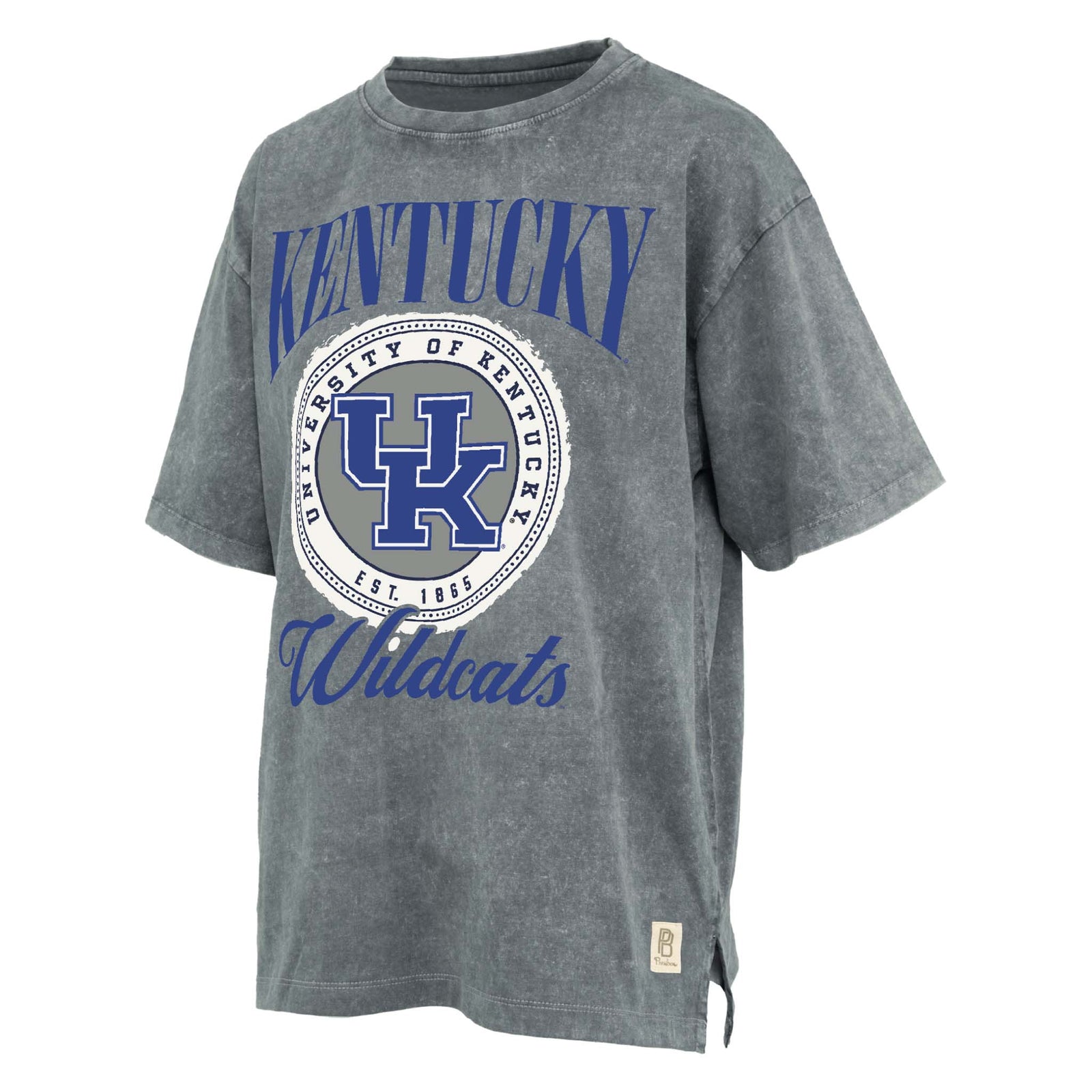 Mineral washed Gray t-shirt with 'Kentucky Wildcats' text and logo shown on a white background