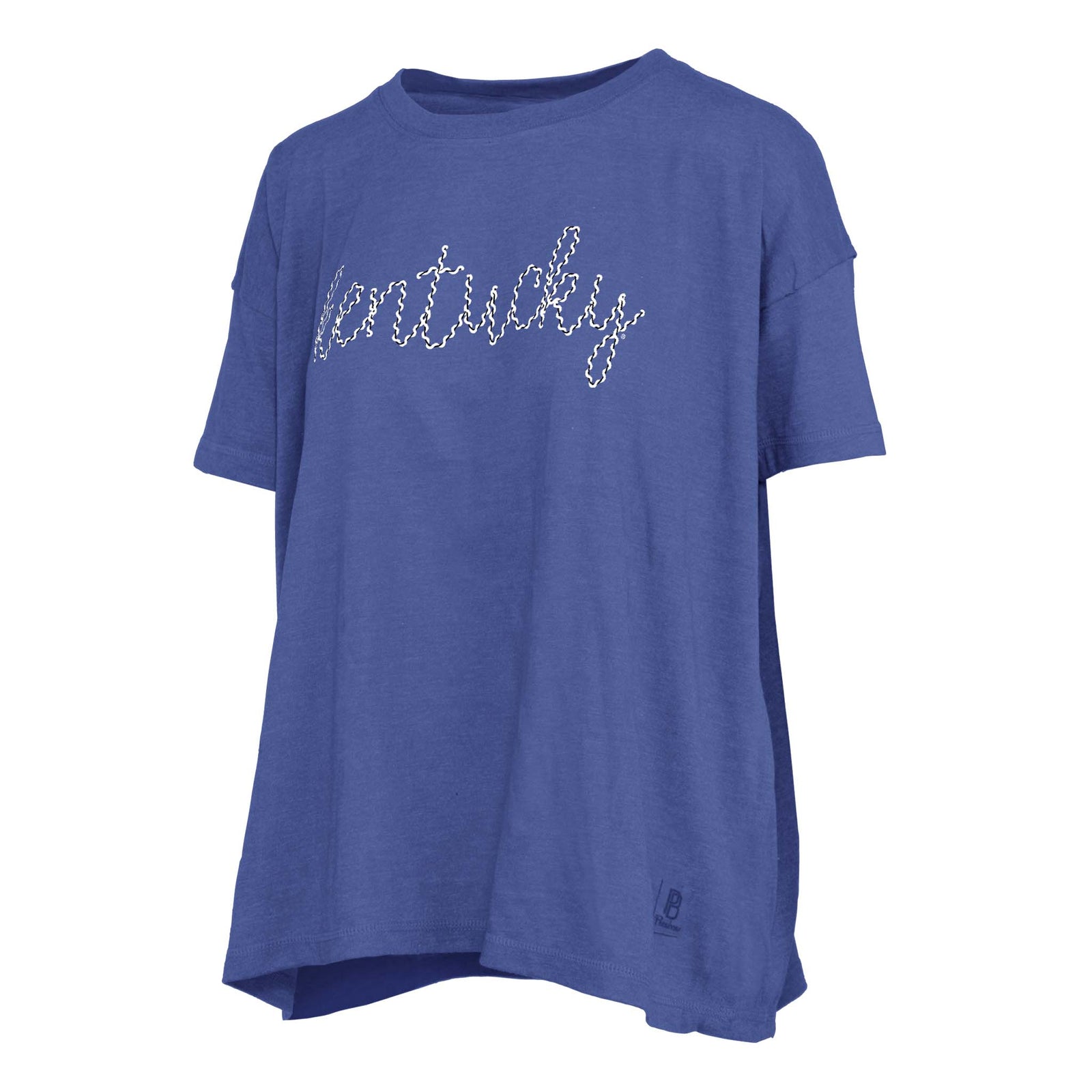 Blue t-shirt with 'Kentucky' text on a white background