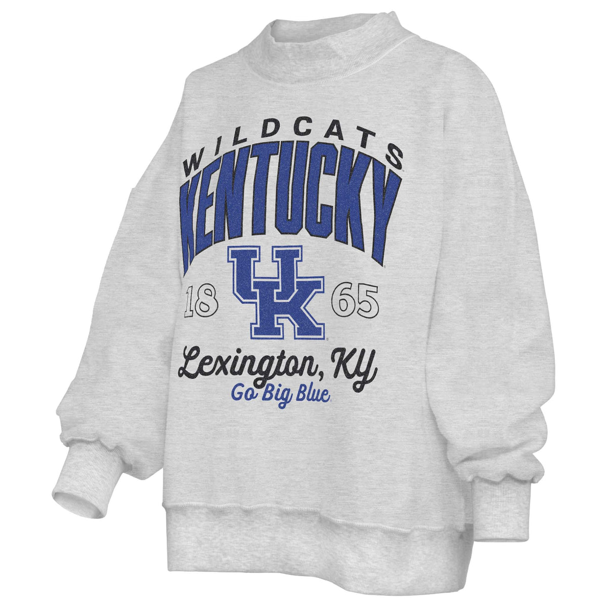 Gray sweatshirt with 'Wildcats Kentucky' text and logo on a white background