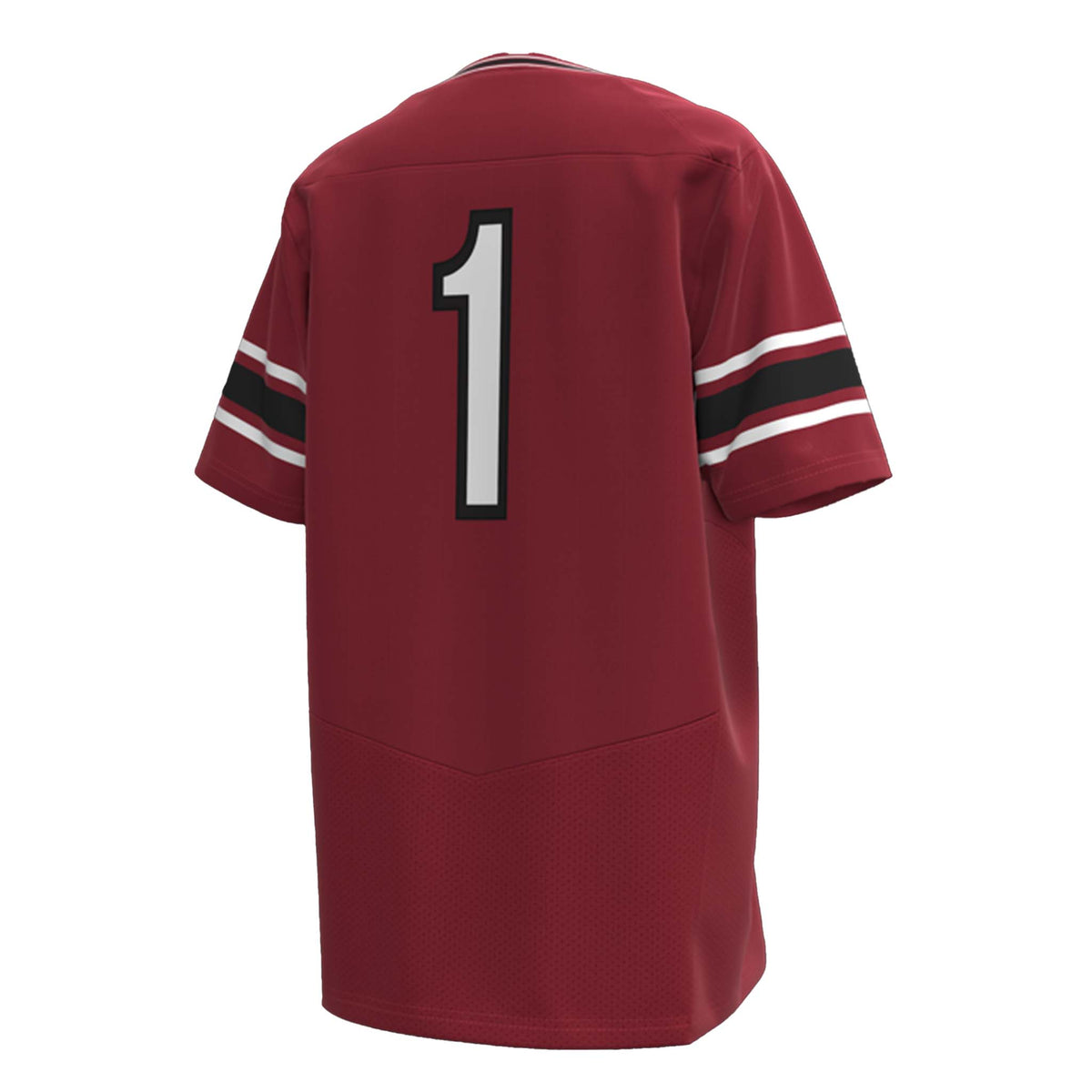 Back view of USC Gamecocks replica football jersey in maroon with number 1 centered.