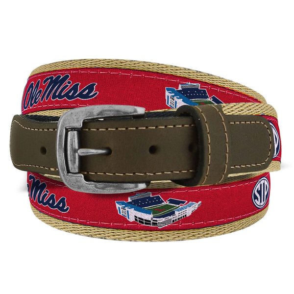 Ole Miss Stadium Ribbon Belt in Red