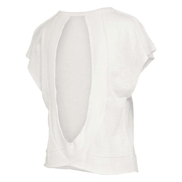 South Carolina Open Back Slub Short Sleeve Top in ivory shown on a white background