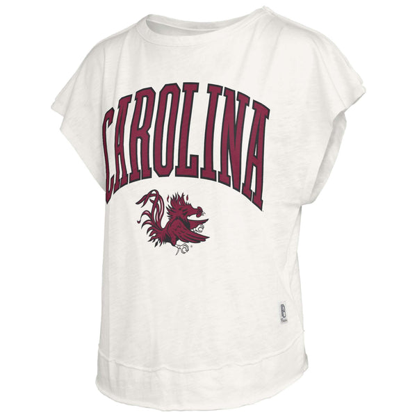 South Carolina Open Back Slub Short Sleeve Top in ivory shown on a white background