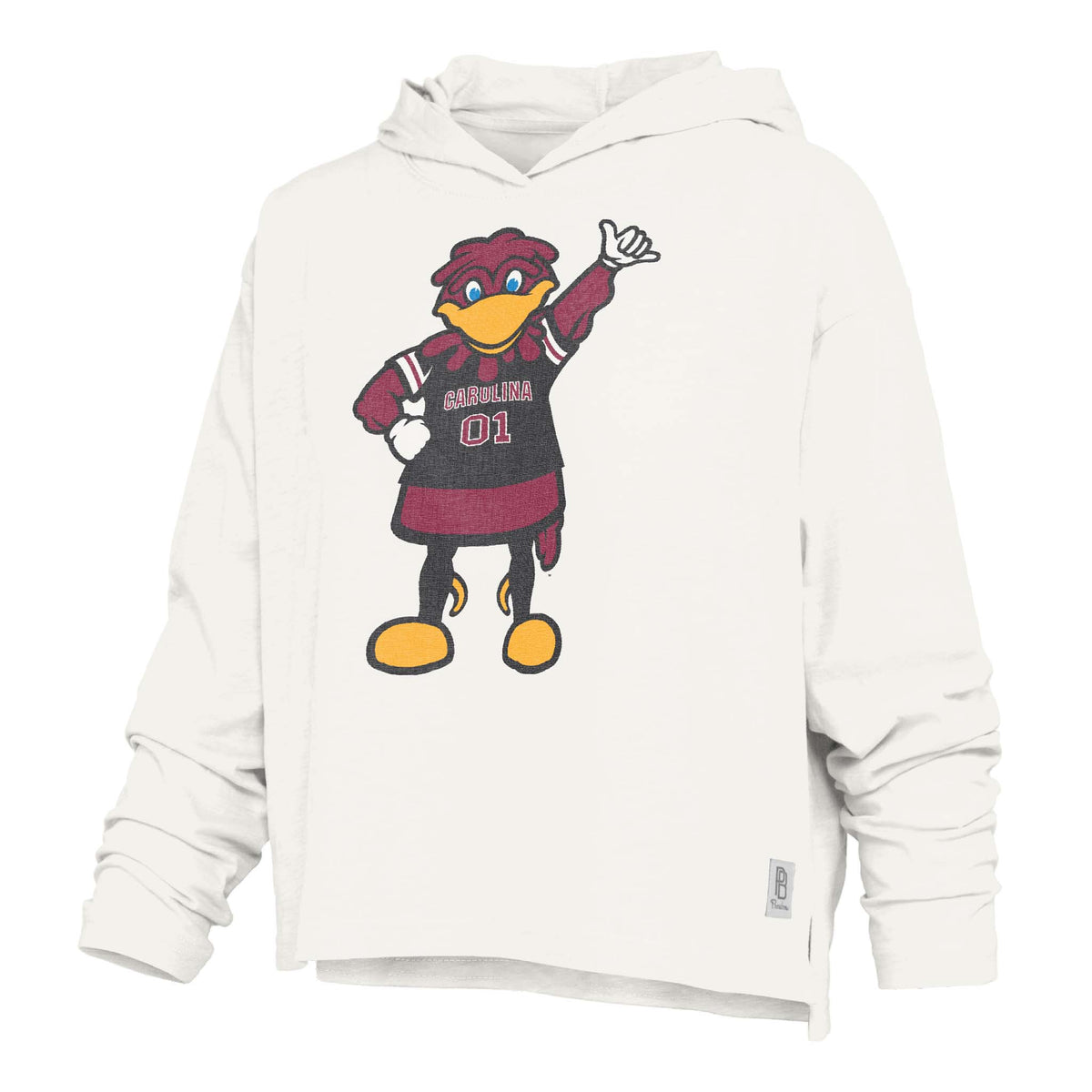 Carolina mascot graphic hoodie in white with long sleeves and front mascot print.