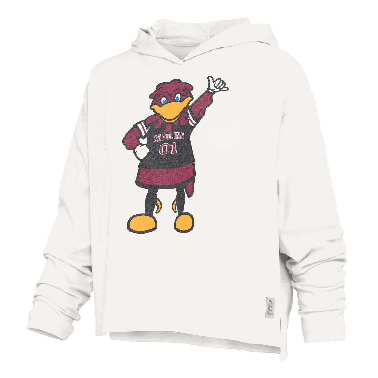 Carolina mascot graphic hoodie in white with long sleeves and front mascot print.