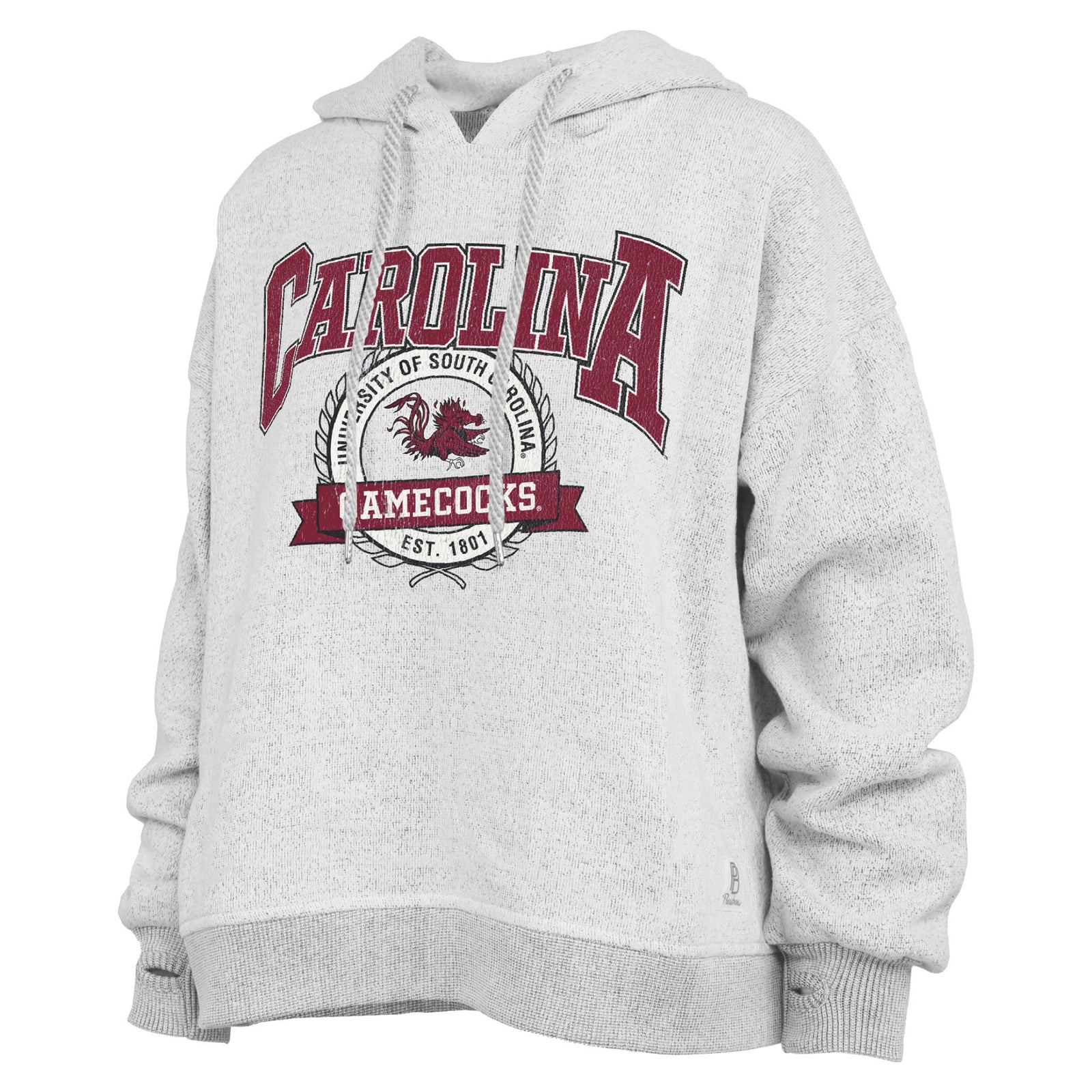 Gray hoodie with 'Carolina Gamecocks' logo on a white background