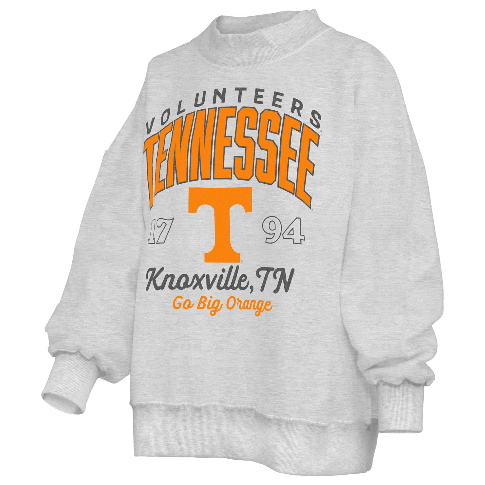 Gray sweatshirt with Tennessee Volunteers text and logo on a white background