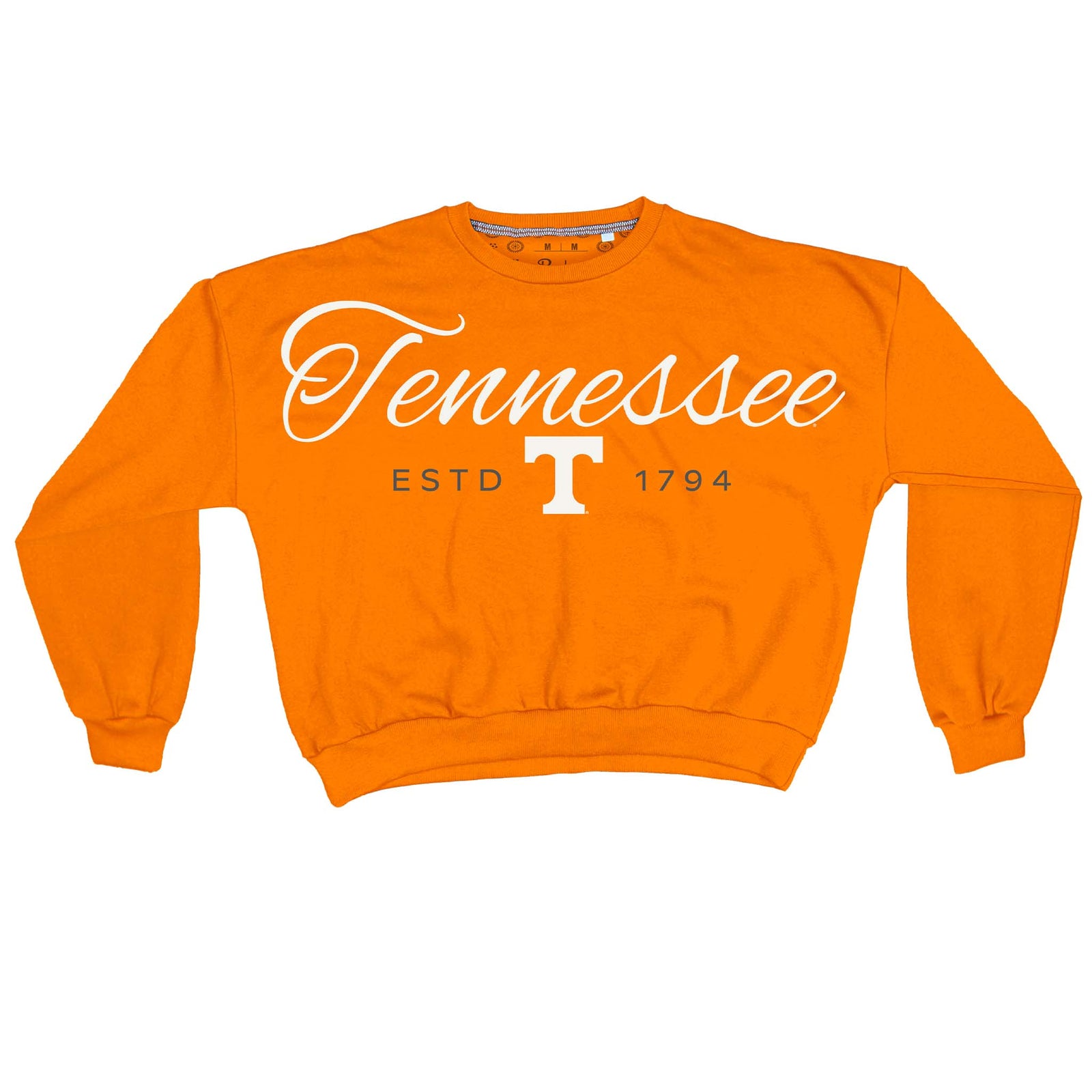Orange sweatshirt with 'Tennessee ESTD 1794' text on a white background