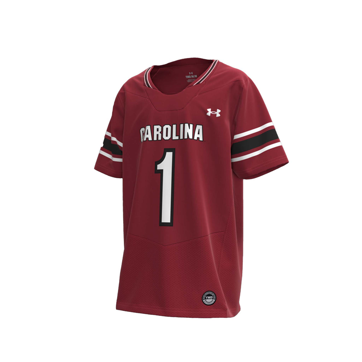 Front view of youth USC Gamecocks replica football jersey in maroon with "CAROLINA" across chest and number 1.