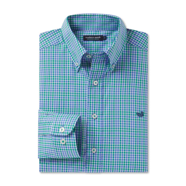 Campbell Plaid Dress Shirt in Green and Blue