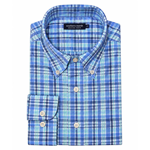 Hartsville Plaid Dress Shirt in French Blue and Mint