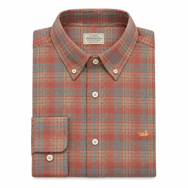 Holly Ridge Button Down Shirt in Burnt Taupe and Sage