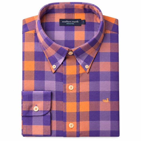 Jalisco Gingham Button Down Shirt in Orange and Purple