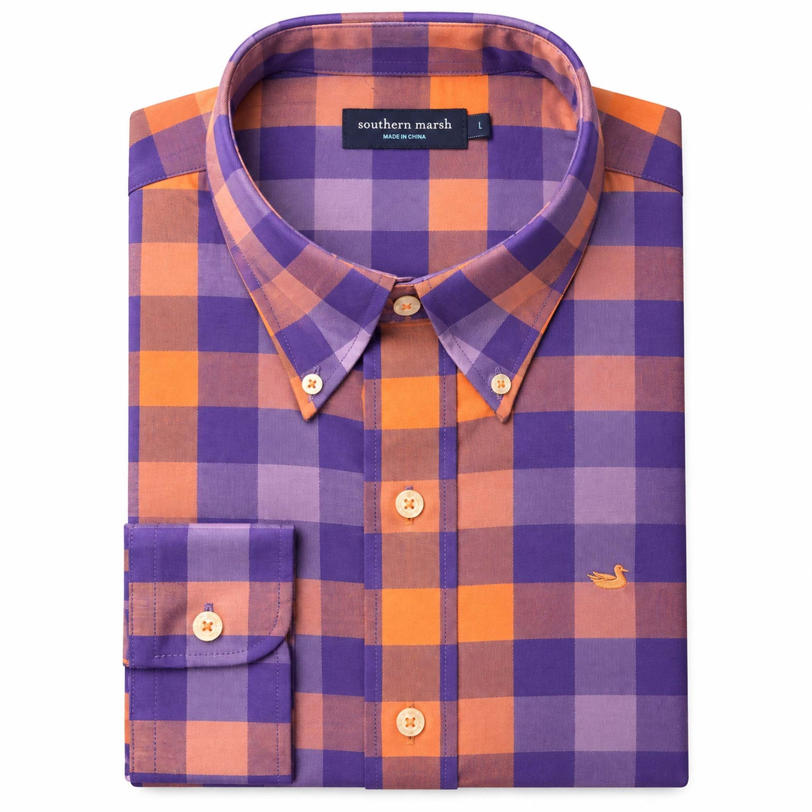 Jalisco Gingham Button Down Shirt in Orange and Purple