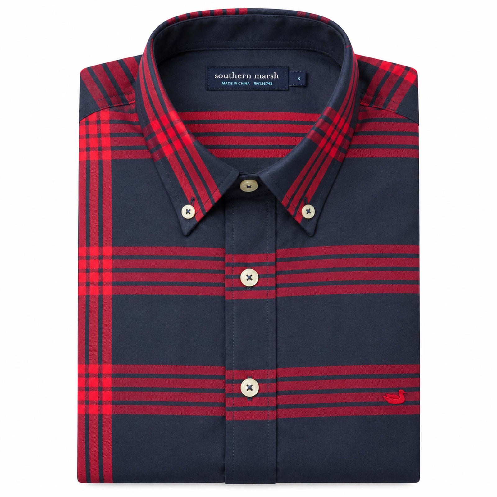 Trussville Windowpane Button Down Shirt in Navy and Red