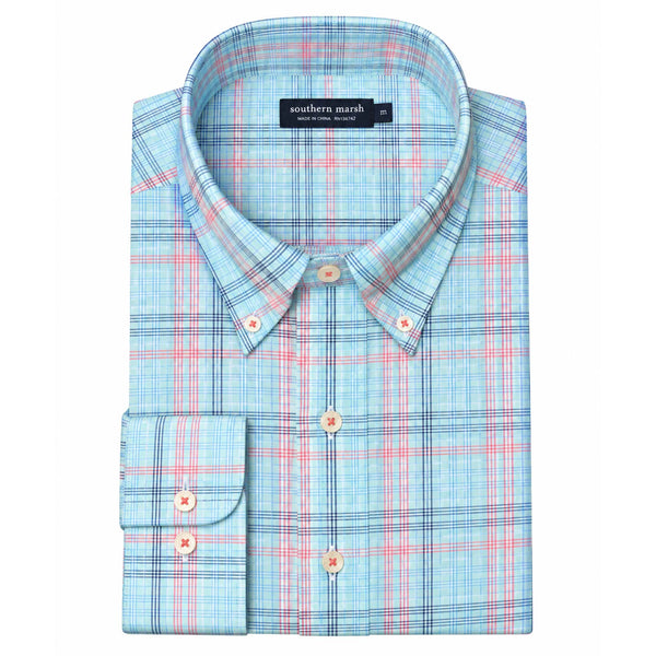 Aiken Windowpane Dress Shirt in Navy and Mint