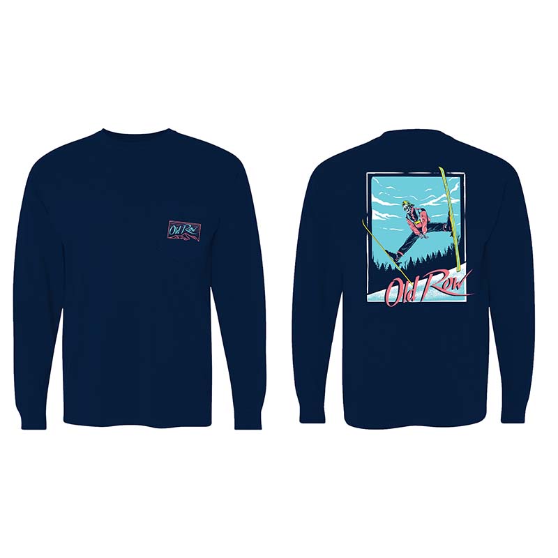 Old Row Ski Jump Long Sleeve Pocket T-Shirt in Navy