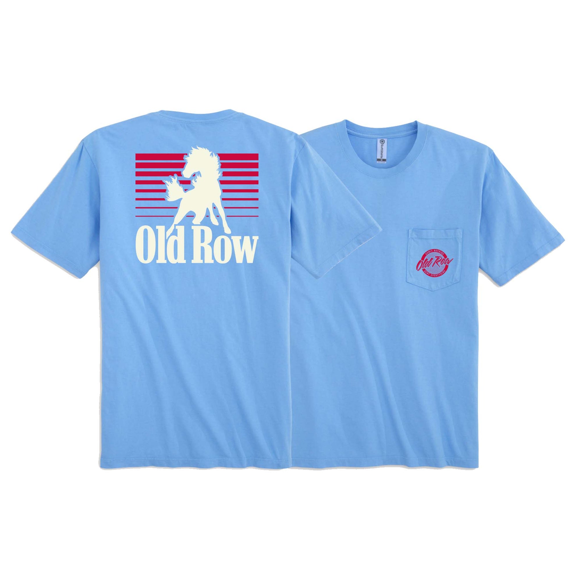 Light blue t-shirt with 'Old Row' logo on the front and back
