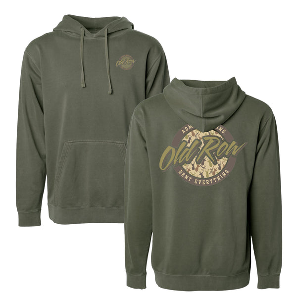 Deer Camo Logo Pigment Dyed Hoodie in Army Green