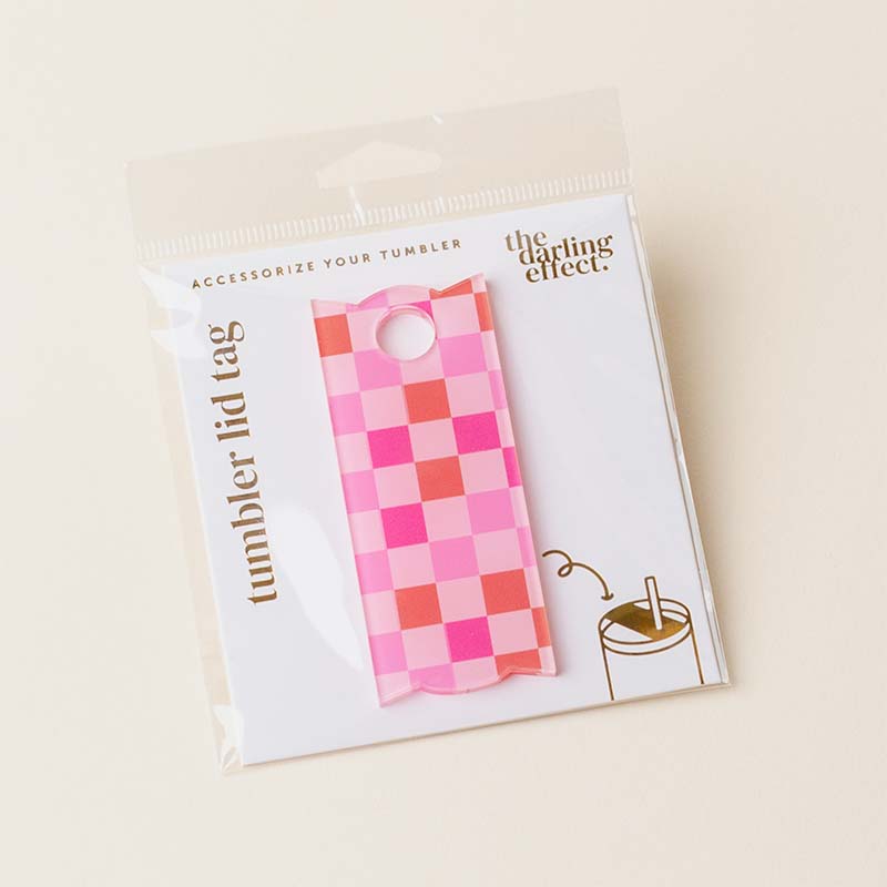 Hot Pink Checkered Tumbler Tag