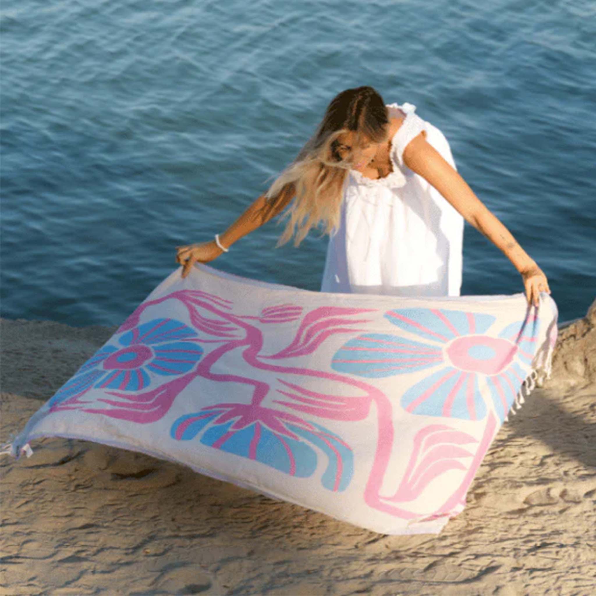 Sand Cloud Natural Nitella Floral Leaf Towel | Palmetto Moon