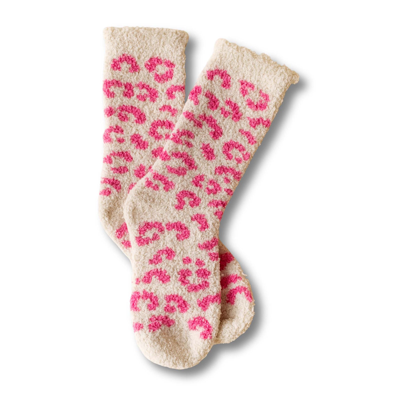 Off white Cozy socks with all over hot pink leopard print by worn west