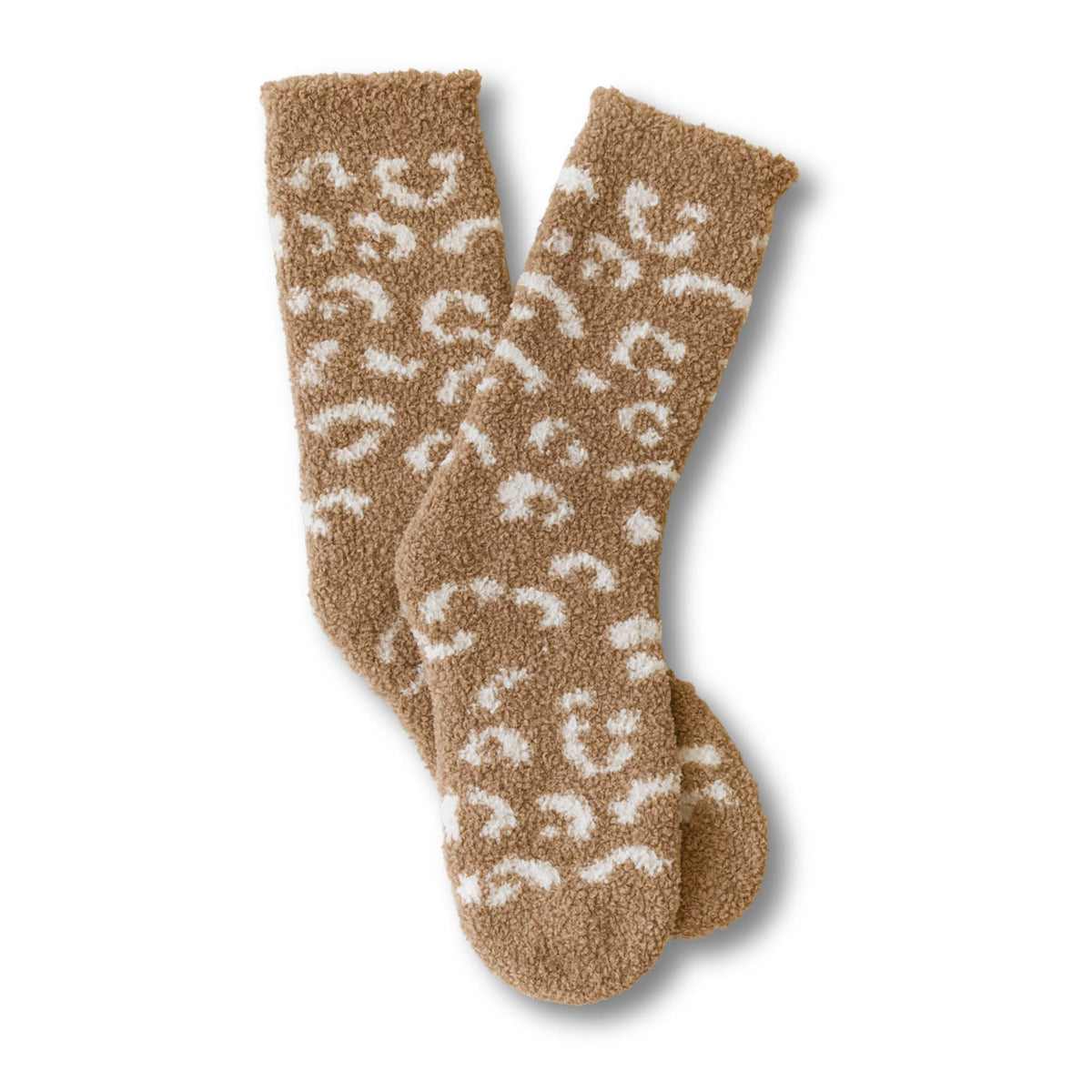 tan cozy knit socks with all over leopard pattern by worn west