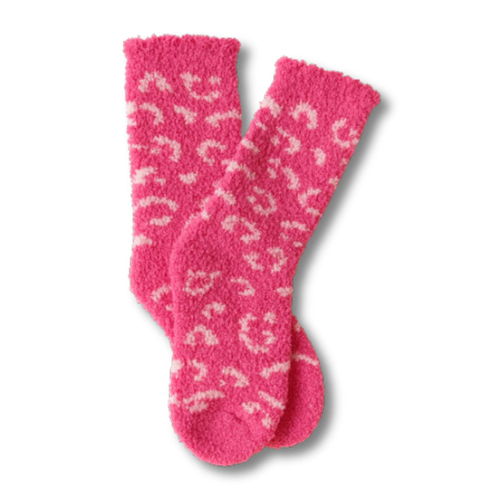 hot pink fuzzy knit socks with all over leopard print by worn west