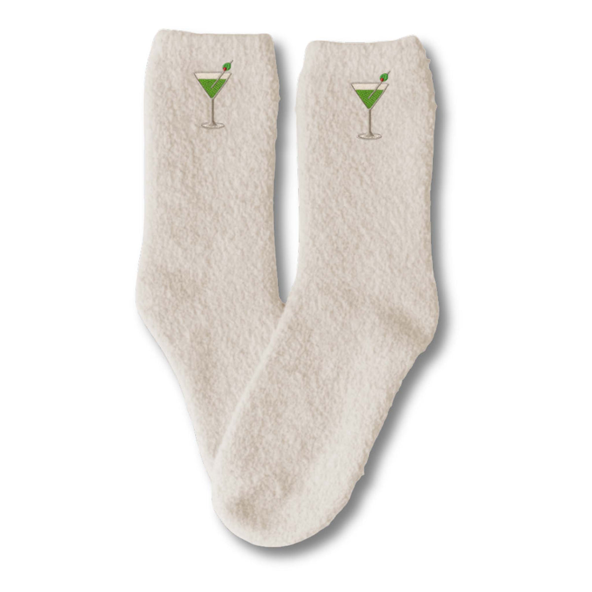 Off white Cozy Embroidered Martini Icon Socks by worn west