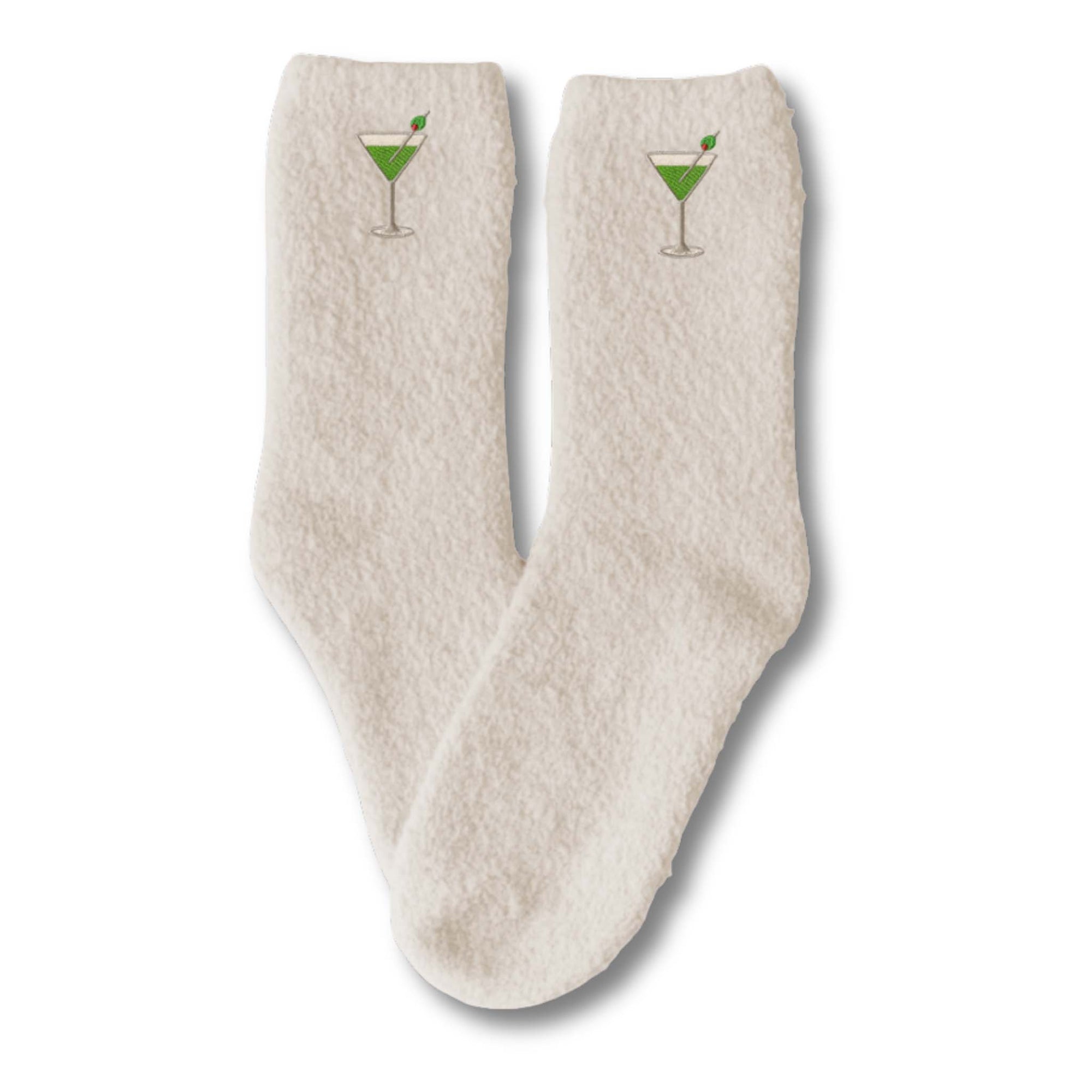Off white Cozy Embroidered Martini Icon Socks by worn west