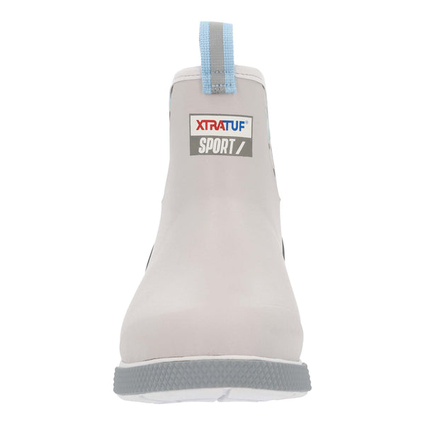 Front view of XTRATUF Men's 6-Inch Ankle Deck Boot Sport in Gray, featuring a sleek, athletic design with a rounded toe and reinforced toe cap.