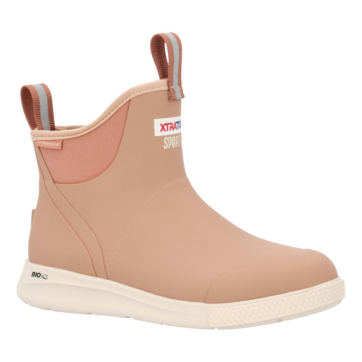 Women's Xtratuf ankle deck boot in cork side view.